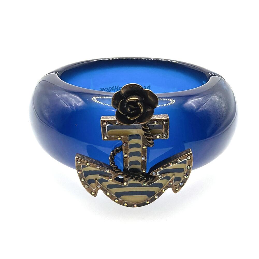 Betsey Johnson Vintage Blue Lucite 1.7” Wide Bangle Bracelet 7” Size